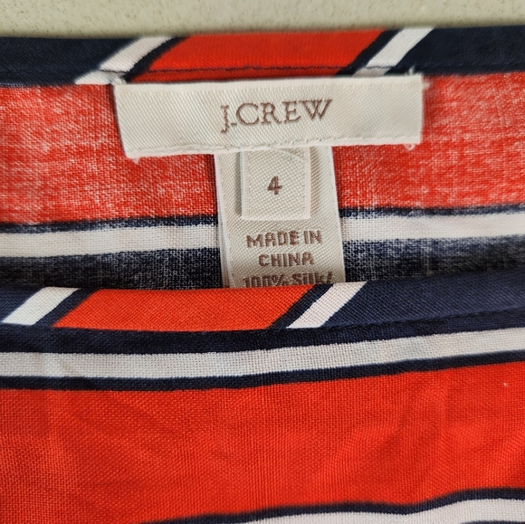 J. Crew 100% Silk Red White and Blue Striped Short Sleeve Top - Size 4 - Picture 6 of 10